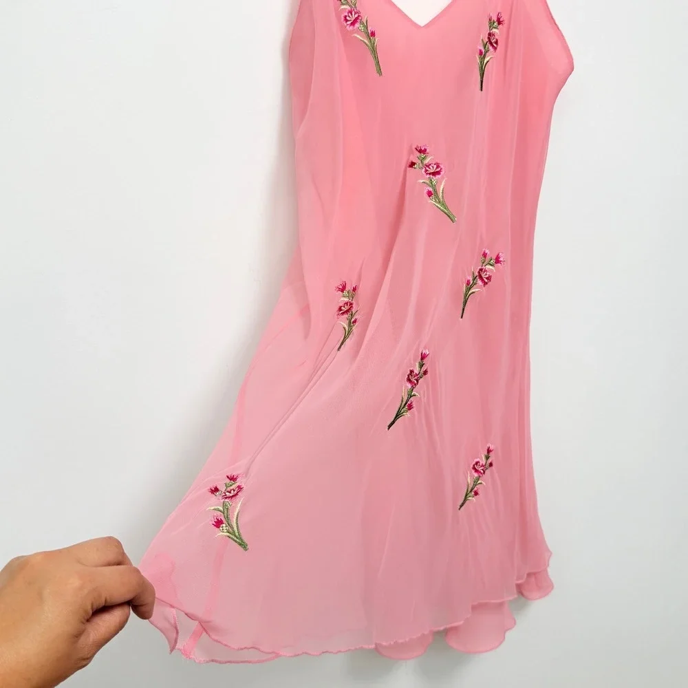 Vintage Victorias Secret Gold Label Pink Floral Embroidered Slip Dress Small 90s
